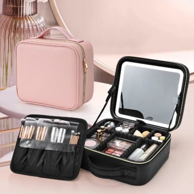 box de maquillage de voyage avec miroir LED